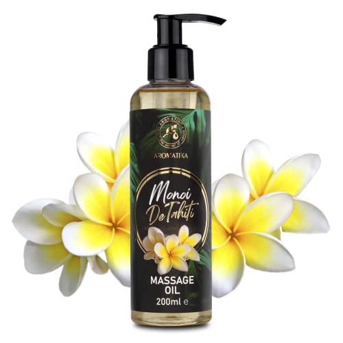 Aceite de Masaje Monoi de Tahiti 200ml - Aceite Corporal Relajante con Extracto de Gardenia Tahitensis - Semilla de Uva - Jojoba - Almendra - Melocotón y de Coco - Aceite de Masajes para Parejas