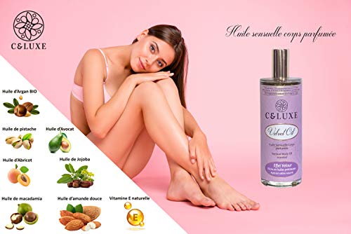 ACEITE DE TERCIOPELO: sensual aceite corporal seco perfumado, hidrata, nutre y protege tu piel, natural con preciosos aceites vírgenes 99% de ingredientes de origen vegetal y natural. 100 ml.