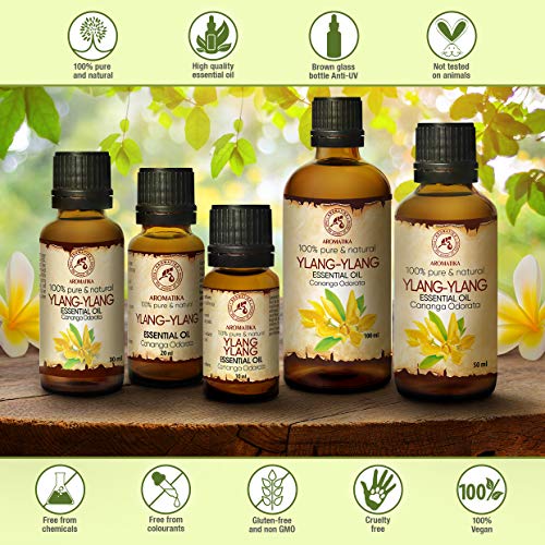 Aceite Esencial de Ylang Ylang 100ml - Cananga Odorata - Aceite Esencial de Aromaterapia - Aceite Ylang 100% Puro para Piel y Cabello - Cosméticos - Difusores y Velas Caseras