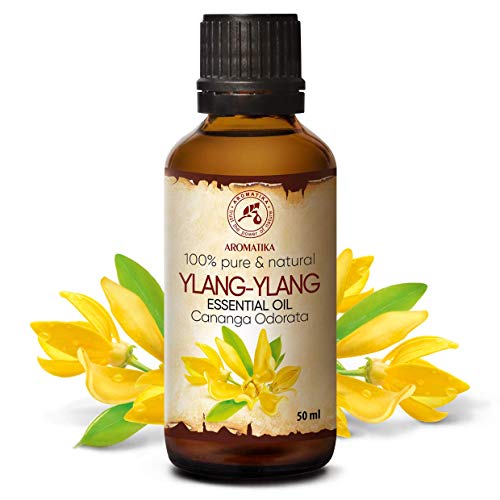 Aceite Esencial de Ylang Ylang 50ml - Cananga Odorata - Aceite Esencial de Aromaterapia - Aceite de Ylang Ylang 100% Puro para Piel y Cabello - Masaje - Cosméticos - Difusores y Velas Caseras