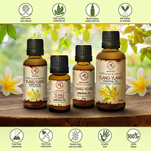 Aceite Esencial de Ylang Ylang 50ml - Cananga Odorata - Aceite Esencial de Aromaterapia - Aceite de Ylang Ylang 100% Puro para Piel y Cabello - Masaje - Cosméticos - Difusores y Velas Caseras