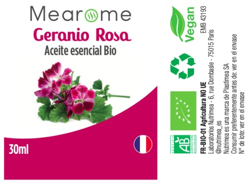 Aceite Esencial Geranio Rosa Puro 30 ml, 100% Natural y Bio | Cuidado y Salud de Piel, Cabello, Desodrante Natural | Ideal para Difusor Humidificador Ultrasónico Aromaterapia | Fabricado en Francia