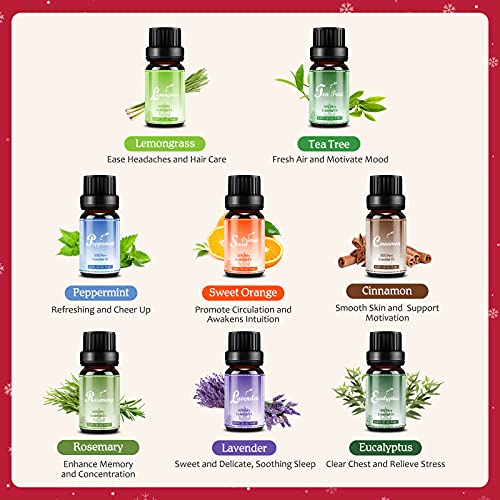 Aceites Esenciales 100% Puro Naturales, Top 8 * 10ml Set de Aromaterapia Aceites Esenciales, para Humidificador y Diffusor- Lavanda, Eucalipto, Limoncillo, Árbol de Té, Menta, Naranja Dulce, etc.