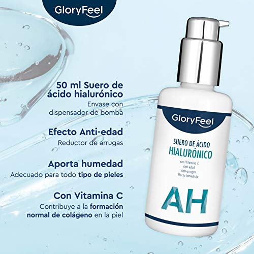 Acido Hialuronico Puro con Vitamina C Altamente Dosificado (50ml) - Probado dermatológicamente y enriquecido con Péptidos eficaces - Serum Facial para rostro, cuello y escote