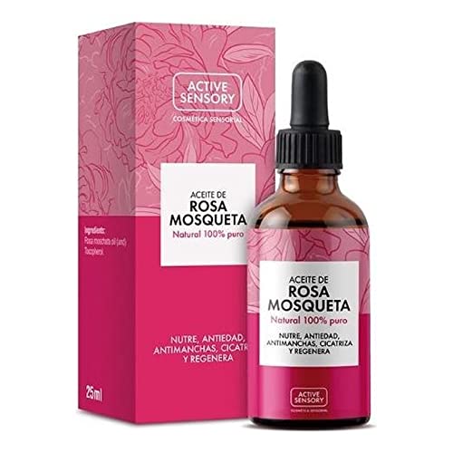 Active Sensory Aceite de Rosa Mosqueta - 100% Puro para Nutrir en Profundidad, Aumentar la Elasticidad de la Piel y Prevenir la Aparición de Estrías, Transparente Floral, 25 Mililitros