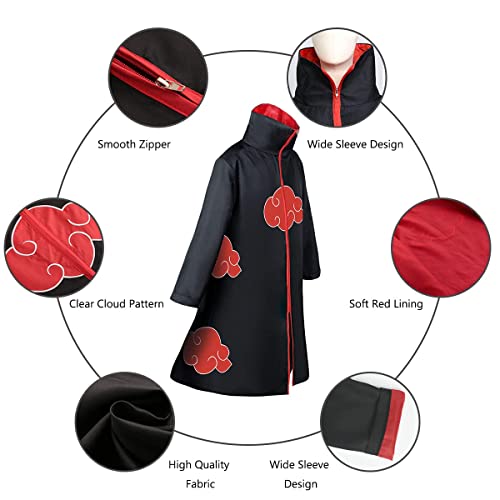 ACWOO Capa de Anime Ninja, 9PCS Set Disfraz de Capa Ninja Cosplay, Abrigo Akatsuki con Diadema Accesorios Traje, Disfraz de Carnaval para adulto y niños, unisex, Halloween, Navidad, fiesta(XXL)