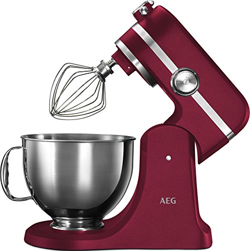 AEG KM5520 Robot de Cocina con Bol Batidora, Amasadora, Apta para Lavavajillas, Dos Boles , 10 Velocidades, Iluminación LED, Múltiples Varillas,1200 W,de 2.9L y 4.8L,Rojo