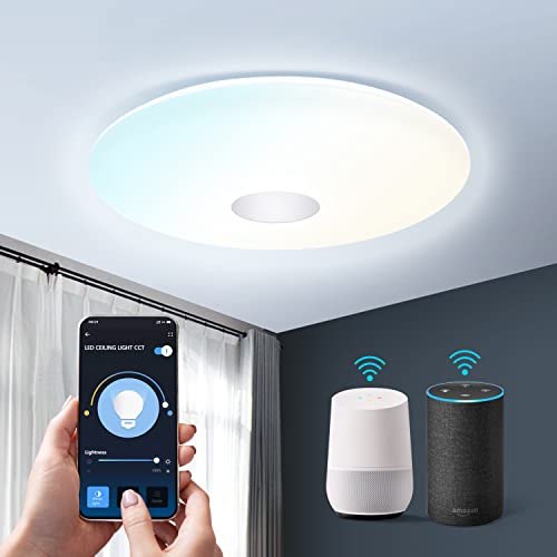 Aigostar Lámpara De Techo Led inteligente, 18 W, CCT. Regulable de luz cálida a blanca 3000 a 6500K, 1300lm. Compatible con Alexa y Google Home. 34 x 8 cm alto. Equivalente a 75 W incandescente.