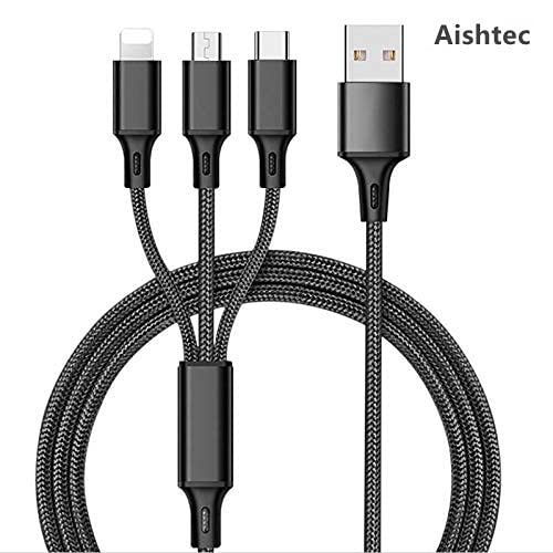 Aishtec 3 en 1 Cable USB Carga Retráctil, Multi Cargador Universal Carga Rápida Compatible con iOS/Tipo C/Micro USB Apoyo TUTTI Telefoni, Cellulari, Tablet, PC, Laptop - 4Ft/1.2 Meters (Negro)