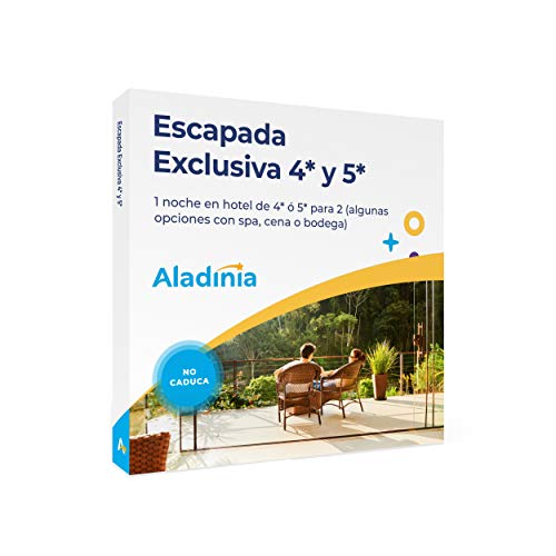 ALADINIA Escapada Exclusiva 4* y 5*. Pack de Viajes para Regalar. Caja Regalo de escapadas románticas para Dos en hoteles de 4 y 5*. No caduca, Cambios de experiencias Gratis e ilimitados