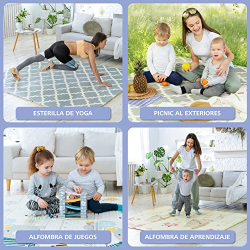 Alfombra Infantil de Juegos 180x200x1,5cm - Alfombra Bebe XXL Reversible - Lado Niños y Lado Adultos - Parque Infantil Bebe Espuma Gruesa - Plegable e Impermeable - Certificado CE sin Producto tóxico