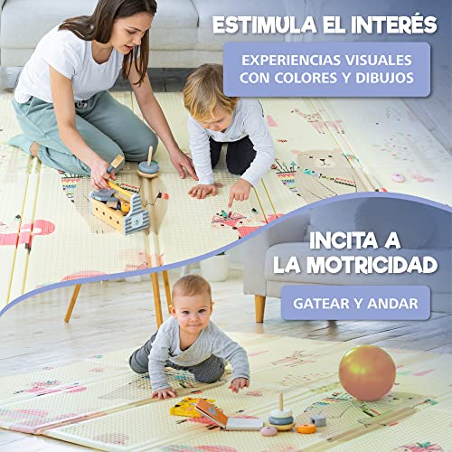 Alfombra Infantil de Juegos 180x200x1,5cm - Alfombra Bebe XXL Reversible - Lado Niños y Lado Adultos - Parque Infantil Bebe Espuma Gruesa - Plegable e Impermeable - Certificado CE sin Producto tóxico