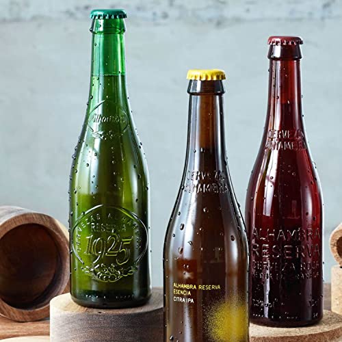 Alhambra Reserva Cerveza – Estuche Regalo de 6 Botellas y 1 Copa de Cristal, 3 x 33 cl de Alhambra 1925, 2 x 33 cl Alhambra Roja Bock Lager y 1 x 33 cl Alhambra Esencia Citra IPA