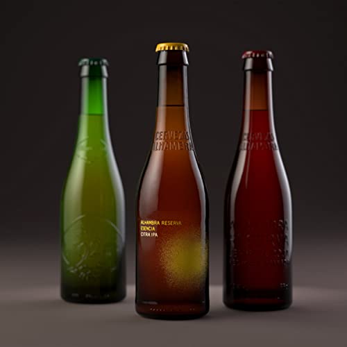 Alhambra Reserva Cerveza – Estuche Regalo de 6 Botellas y 1 Copa de Cristal, 3 x 33 cl de Alhambra 1925, 2 x 33 cl Alhambra Roja Bock Lager y 1 x 33 cl Alhambra Esencia Citra IPA