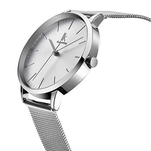 Alienwork Reloj Mujer Plata Banda de Malla Metálica Ultra-Delgada