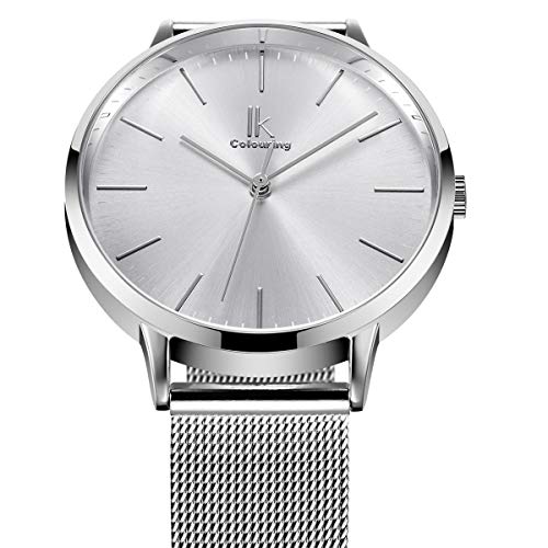 Alienwork Reloj Mujer Plata Banda de Malla Metálica Ultra-Delgada