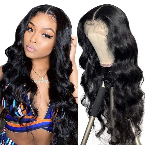 ALIPOP Pelucas mujer pelo natural humano pelucas cabello natural rizado negra larga T lace front wig human hair wig body wave peluca 20inch(50cm)