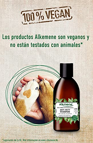 alkmene Champu antigrasa con ortiga orgánica - champú para cabello graso - shampoo vegano sin silicona, parabenos SLS y SLES - cuidado del cabello (1x 250 ml)