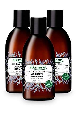 alkmene Champú voluminizador con lavandaorgánica - champu para cabellos finos - Shampoo vegano sin silicona, parabenos ni SLS y SLES (3x 250 ml)