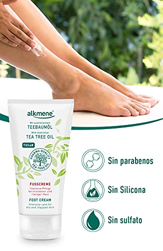 alkmene crema de pies con aceite de árbol de té australiano - cuidado intensivo para pies secos y agrietados - crema vegana sin siliconas ni parabenos - crema de pies 2x 100 ml