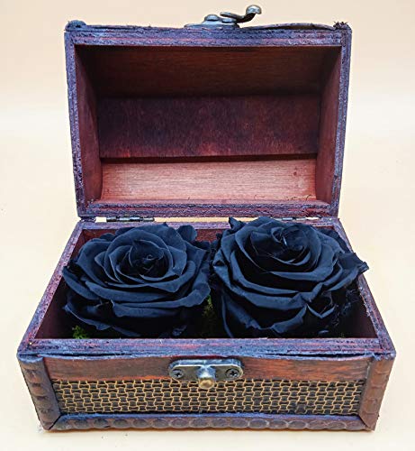 Almaflor Rosas eternas Negras. Cofre de Madera. Rosas Negras eternas. Base de Musgo preservado. Rosas preservadas Negras. Hecho en España.