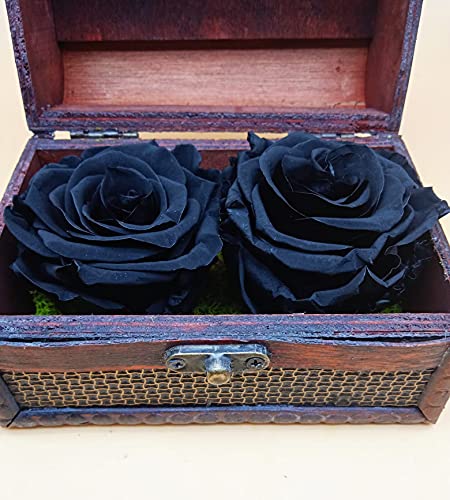 Almaflor Rosas eternas Negras. Cofre de Madera. Rosas Negras eternas. Base de Musgo preservado. Rosas preservadas Negras. Hecho en España.