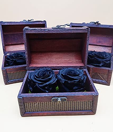 Almaflor Rosas eternas Negras. Cofre de Madera. Rosas Negras eternas. Base de Musgo preservado. Rosas preservadas Negras. Hecho en España.