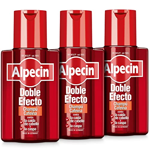 Alpecin Doble Efecto 3x 200 ml | Champu anticaida hombre y anticaspa hombre | Alpecin Champu con cafeina tratamiento para la caida del cabello y caspa