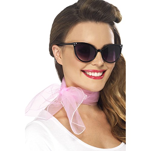 Amakando Pañuelo años 50 rosa para mujer, pañuelo de gasa para el cuello, bufanda de gasa, estilo rockabilly