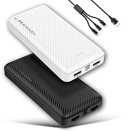 Amanneh Power Bank Batería 20000 mAh Externa Movil Cargador LED Rápido Portátil con 2 entradas y 2 salidas + 1 Cable Multifuncional 3 en 1 Compatible con iPhone Samsung USB C Android Consola Tablet.