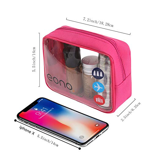 Amazon Brand - Eono Bolsas de Aseo Transparente Neceser Avion Unisexo Neceseres de Viaje Bolsa de Cosmético Neceser PVC Impermeable Organizador de Viaje - Rosado, 2-Pcs