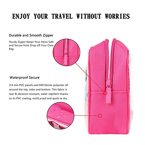 Amazon Brand - Eono Bolsas de Aseo Transparente Neceser Avion Unisexo Neceseres de Viaje Bolsa de Cosmético Neceser PVC Impermeable Organizador de Viaje - Rosado, 2-Pcs