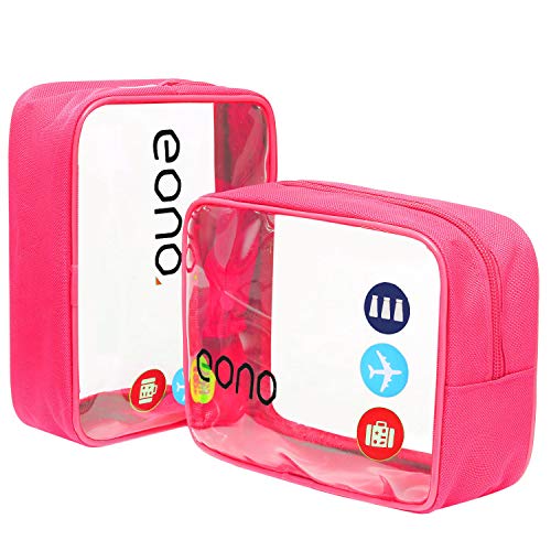 Amazon Brand - Eono Bolsas de Aseo Transparente Neceser Avion Unisexo Neceseres de Viaje Bolsa de Cosmético Neceser PVC Impermeable Organizador de Viaje - Rosado, 2-Pcs