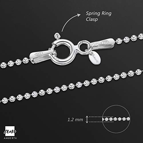 Amberta® Joyería - Collar - Fina Plata De Ley 925 - Diamante Corte - Cadena de Bola - 1.2 mm - 40 45 50 55 60 70 80 90 cm (90cm)