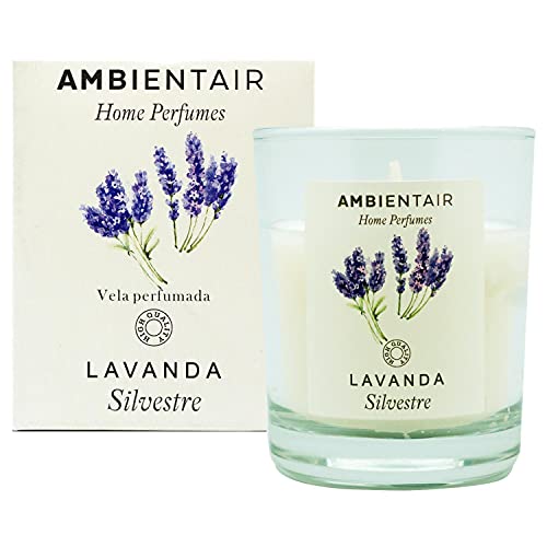 Ambientair Home Perfume. Vela aromática Lavanda Silvestre, ambientador de lavanda, Vela aromática para casa, Aromaterapia, Vela en vaso de cristal para interiores. Duración 30 horas.