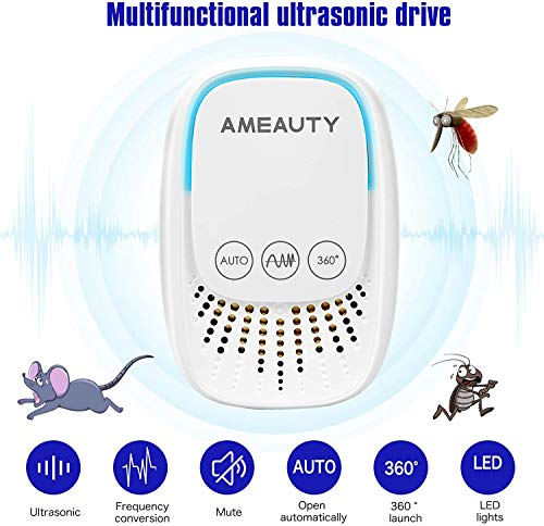 Ameauty Repelente Ultrasónico Mosquitos Control de Plagas para Las Moscas, Cucarachas, Arañas, Hormigas Insectos Antimosquitos Eléctrico Extra para Interiores (2 Packs)