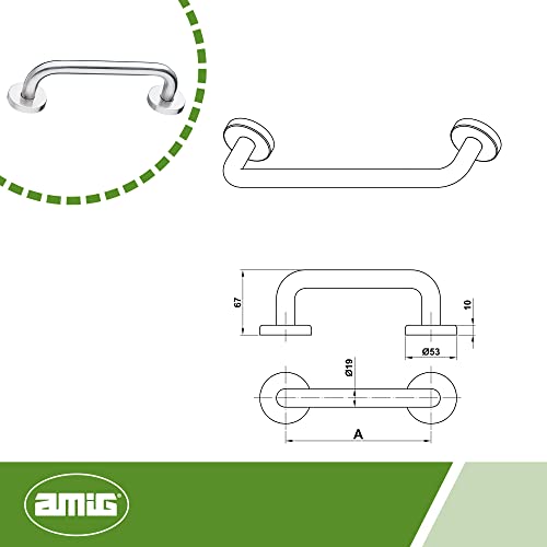 Amig - Manillón con Roseta Mod.3 de Acero Inoxidable 18/8 | Agarrador o Asa Para Puertas Abatibles o Correderas de Paso o de Armarios | Medidas - Asa: Ø19 x 150 mm, Roseta: Ø53 mm