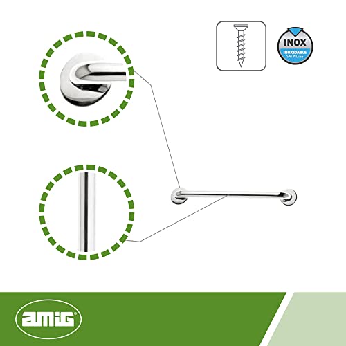 Amig - Manillón con Roseta Mod.5 de Acero Inoxidable 18/8 para Puertas de Paso Correderas o Abatibles | Asidero de Seguridad de Pared para Baños | Medidas - Asa: Ø25 x 200 mm, Roseta: Ø65 mm