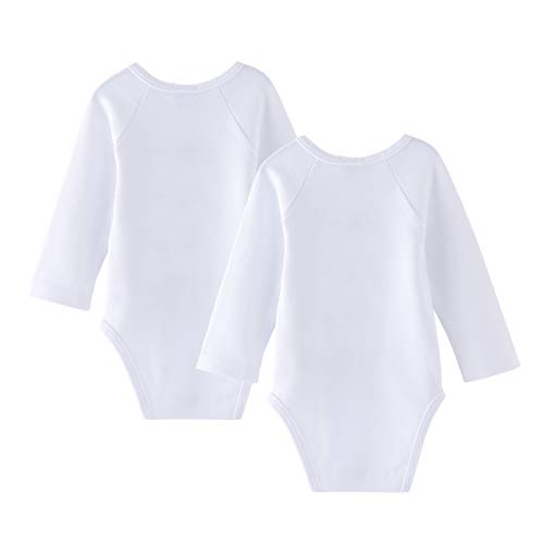 Amomí Body para Bebé, Pack de 2 unidades, Manga Larga, 100% algodón, Suave Bodies con Botones de Presión, Color Blanco y Crudo (0 Mes, I Love Papa, Mama A21044)