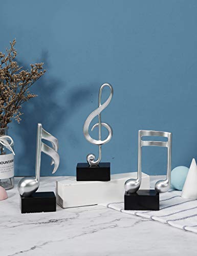 Amoy-Art 3pcs Musical Decorativa Figura Music Nota Escultura Piano Estatua Interno Salon Hogar Moderna Regalos Design Música Plata 19cmH