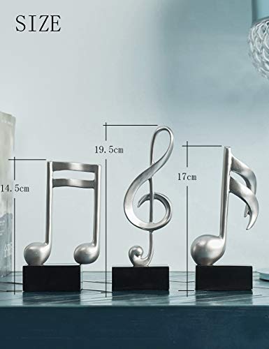 Amoy-Art 3pcs Musical Decorativa Figura Music Nota Escultura Piano Estatua Interno Salon Hogar Moderna Regalos Design Música Plata 19cmH