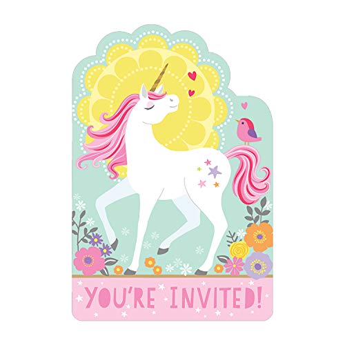 Amscan 491929 - Invitaciones de postal de unicornio mágico para fiesta de cumpleaños, 8 unidades