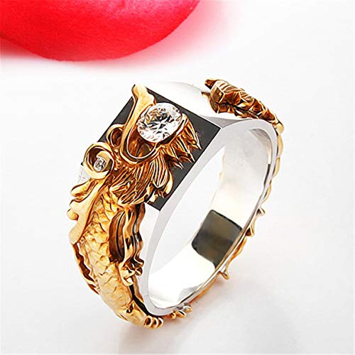 Anillo de dragón de oro para hombre, anillo de dragón de piedra blanca para niños, Metal no precioso,