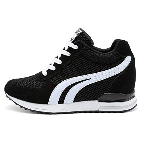 AONEGOLD® Zapatillas de Cuña para Mujer Zapatillas de Deporte Zapatillas Altas Primavera/Verano Tacón Cuña 7CM(Negro,38 EU)