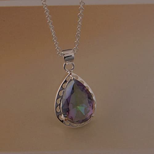 Aotiwe Collar Plata, Mujer Regalo Gota de Agua Plata Blanco Oro Plateado con Color Pera Piedra de Cristal para el Dia de San Valentin