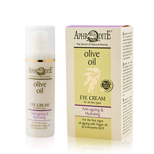 Aphrodite Crema de ojos anti-envejecimiento e hidratante contra arrugas y ojeras con aceite de oliva y aceite de argán. Cuidado de ojos natural para eliminar ojeras, reducir líneas e hinchazón (30 ml)