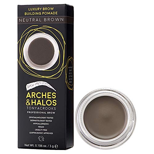 Arches & Halos Pomada de lujo para la construcción de cejas, gel para cejas, tinte, rellena, esculpe y defina las cejas, maquillaje vegano y sin crueldad, 3 g, marrón neutro