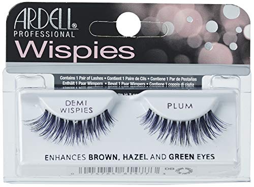 Ardell Pestañas Postizas Resalta Ojos Verdes y Marrones | Color Impact Demi Wispies Plum| Incluye Adhesivo | 1 par de pestañas | Color Ciruela