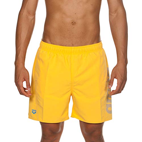 ARENA Fundamentals Logo Boxer Beach Short, Hombre, Lily Yellow-pix Blue, S