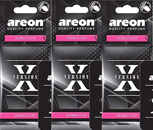 Areon X Ambientador Coche Bubble Gum Chicle Colgante Colgar Olor Perfume Original Negro Cartón Retrovisor Casa Oficina 2D ( Pack de 3 )